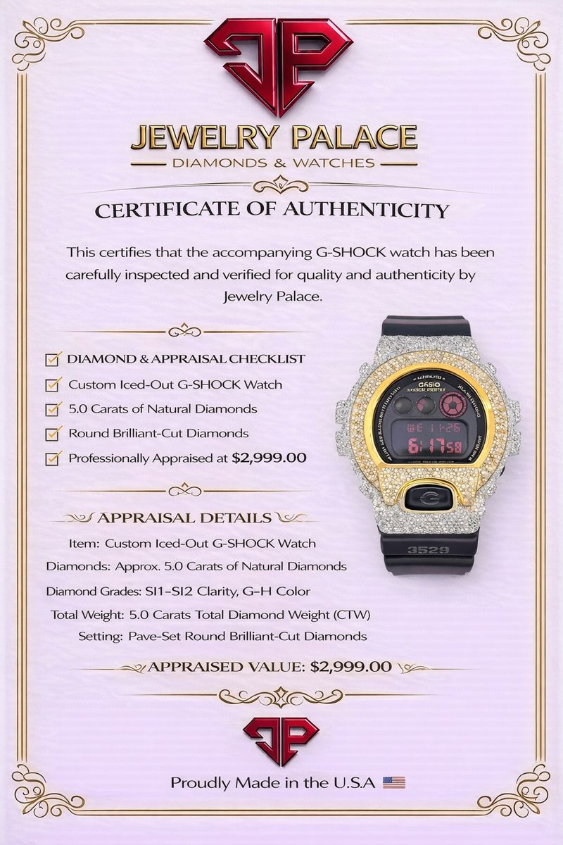 Casio G-Shock 6900 TwoTone Iced Out Natural Diamond Watch 5CT