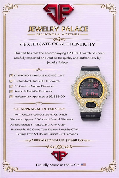 Casio G-Shock 6900 TwoTone Iced Out Natural Diamond Watch 5CT