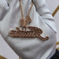 Custom Design Real Diamond Two Layer Cursive Nameplate Pendant Gold   2.5"
