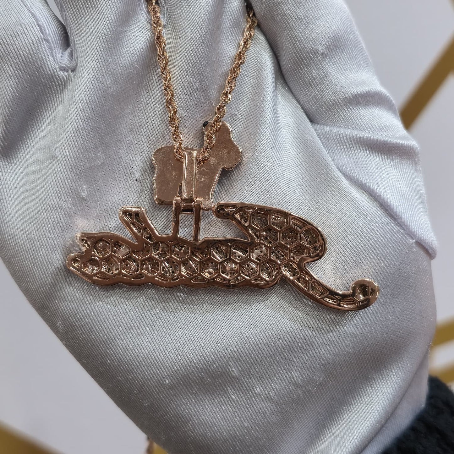 Custom Design Real Diamond Two Layer Cursive Nameplate Pendant Gold   2.5"