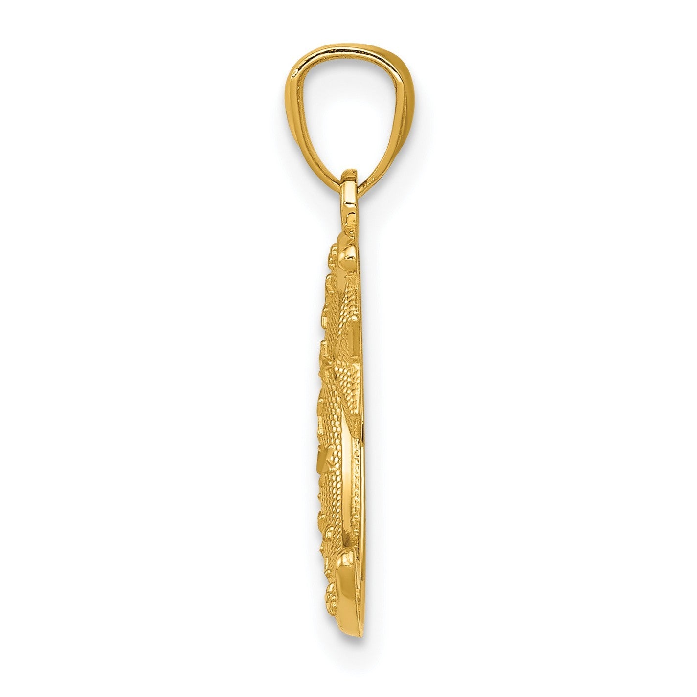 14k Yellow Gold Gold Polished and Textured Moon and Stars Pendant for Women
