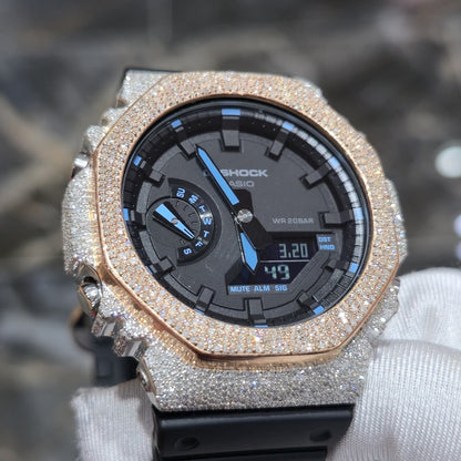 Casio G-Shock S2100  Iced Out Natural Diamond Watch 5CT | Black+ Blue MarkerDial
