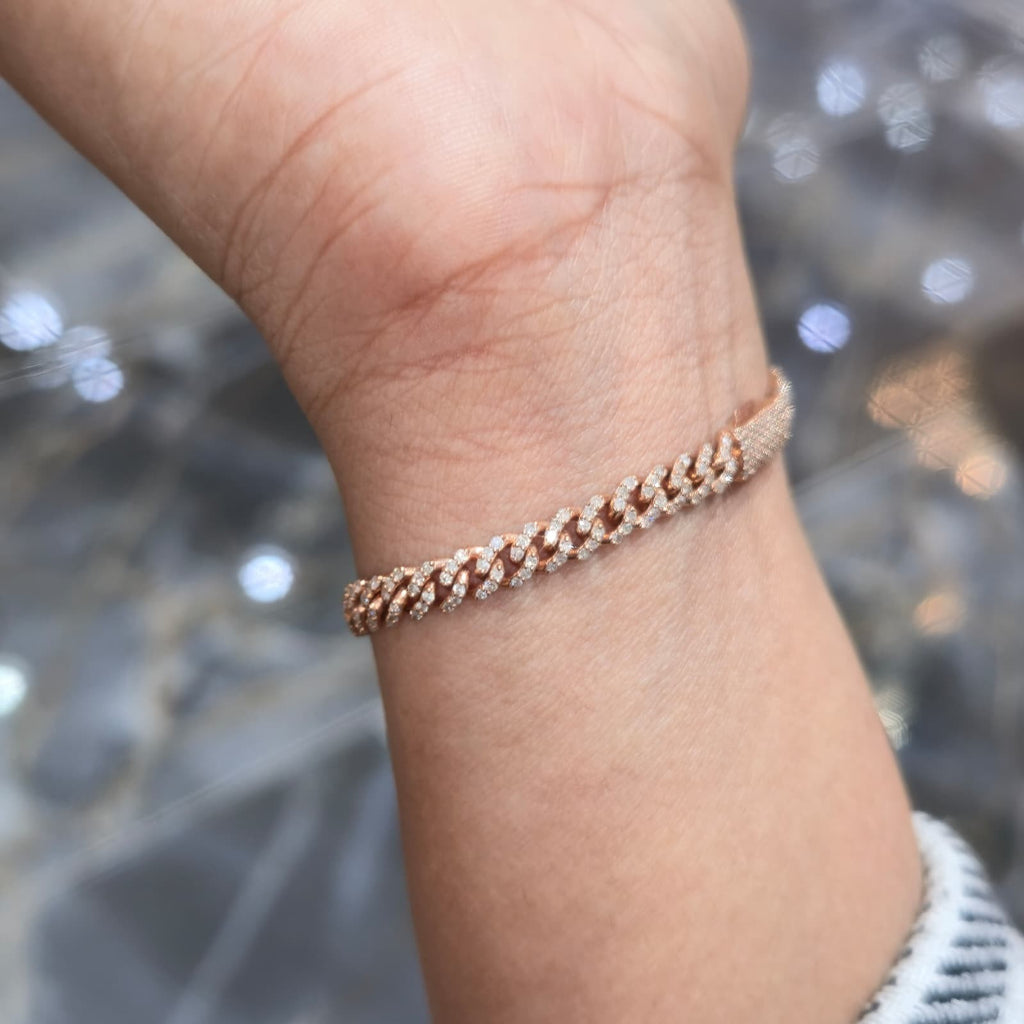 Natural Diamond Cuban Bracelet 10K Rose Gold 5mm 1.46ctw Box Clasp 6"