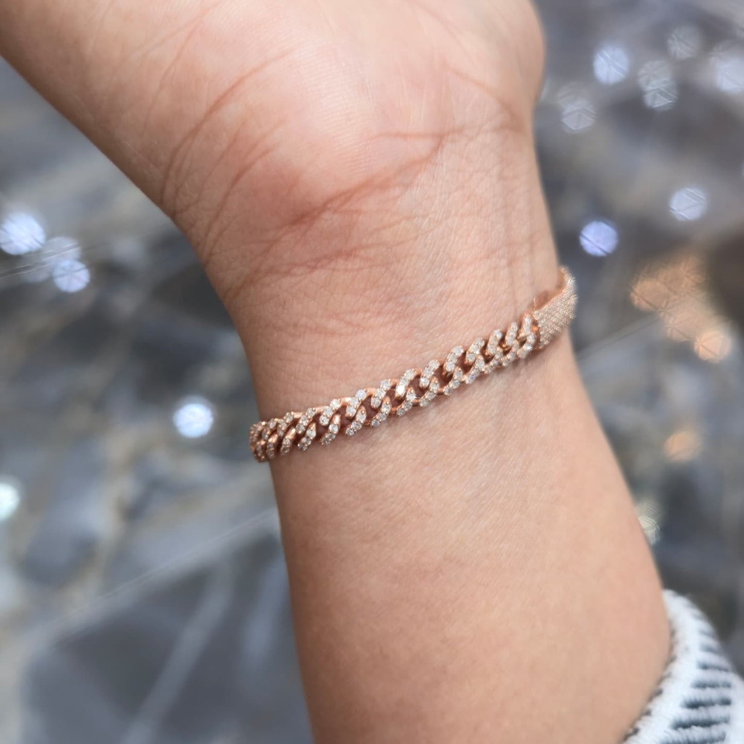 Natural Diamond Cuban Bracelet 10K Rose Gold 5mm 1.46ctw Box Clasp 6"
