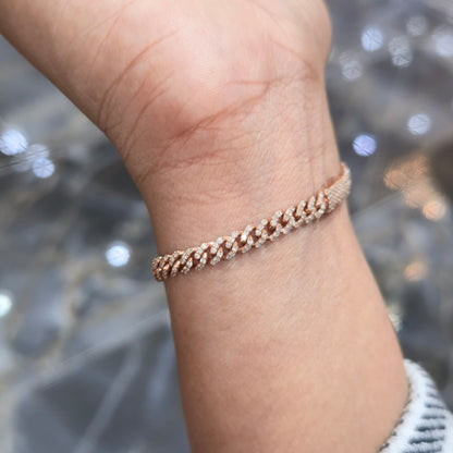 Natural Diamond Cuban Bracelet 10K Rose Gold 5mm 1.46ctw Box Clasp 6"