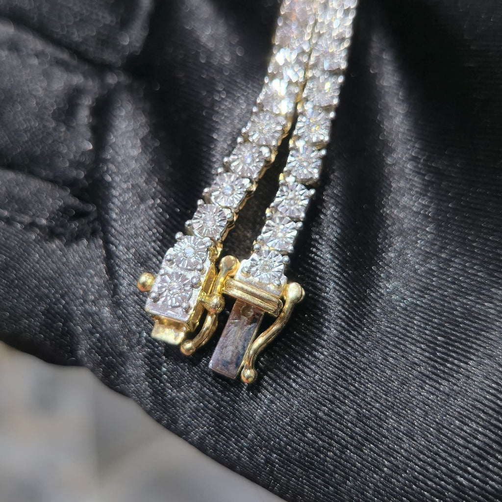 10K Yellow Gold Diamond Tennis Chain Necklace 3.3mm GH SI Men Women
