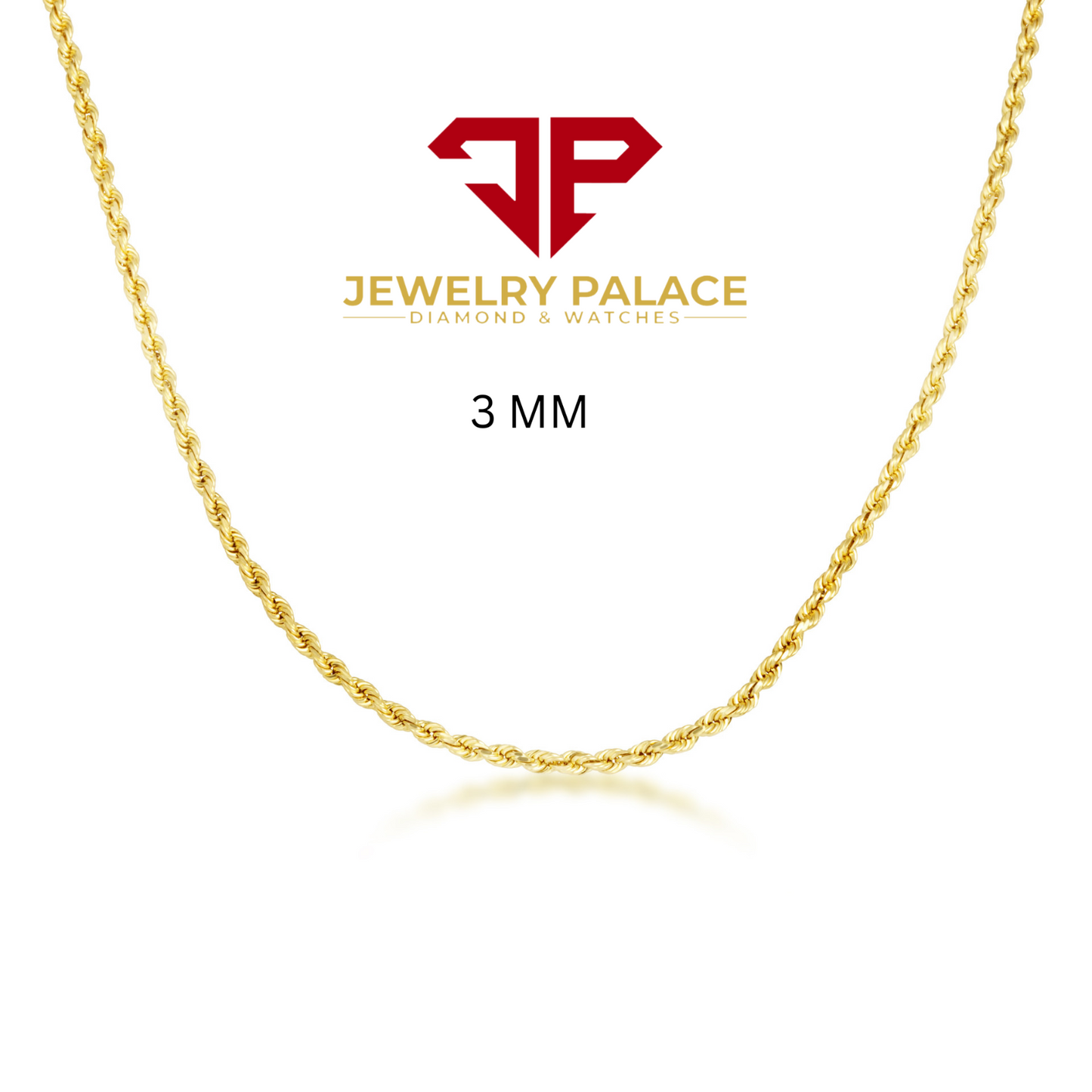 10K Yellow Gold 1mm-4mm Laser Diamond Cut Rope Chain Necklace Men Women 16"- 30"
