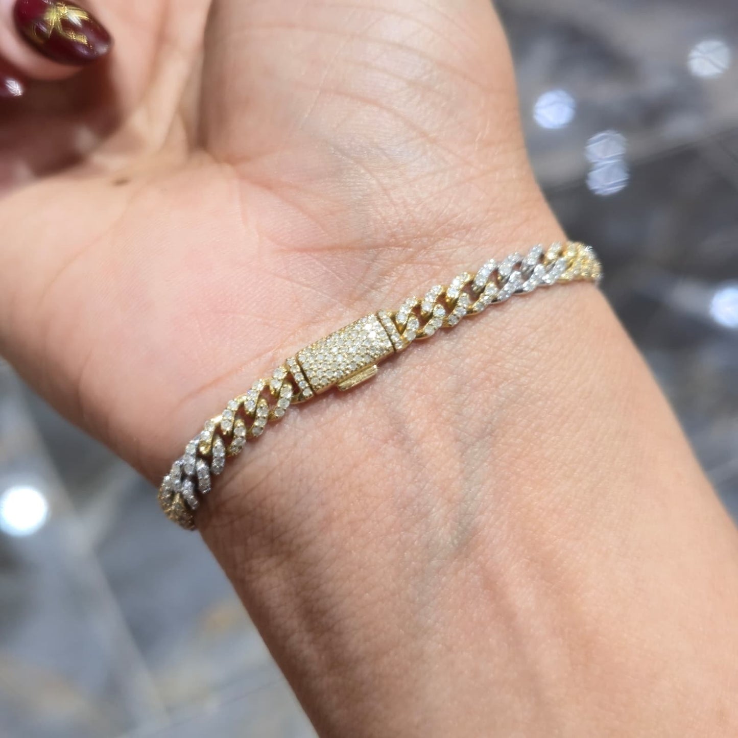 Natural Diamond Cuban Bracelet 10K Two Tone Gold 5mm 1.47ctw Box Clasp 6"