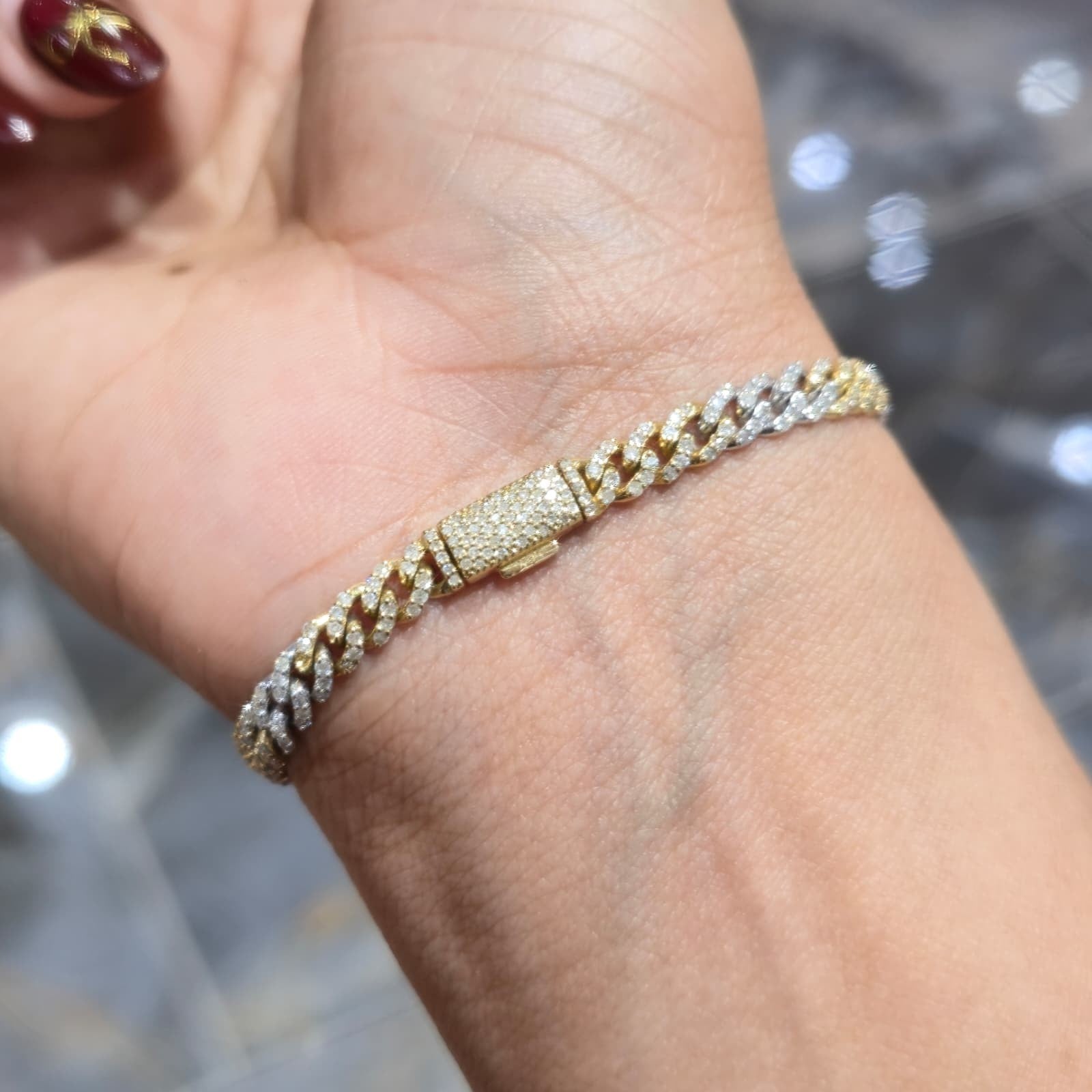 Natural Diamond Cuban Bracelet 10K Two Tone Gold 5mm 1.47ctw Box Clasp 6"