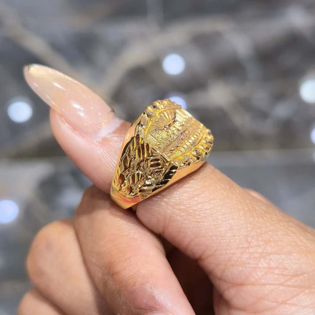 10K Solid Yellow Gold Last Supper Ring Cross Design Men’s Pinky Statement Ring