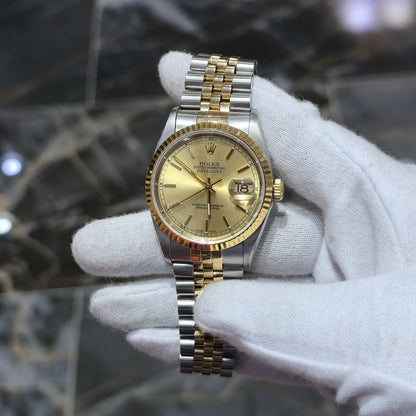 Rolex Datejust 36 16233 Champagne Dial Vintage Two Tone Jubilee Gold Steel