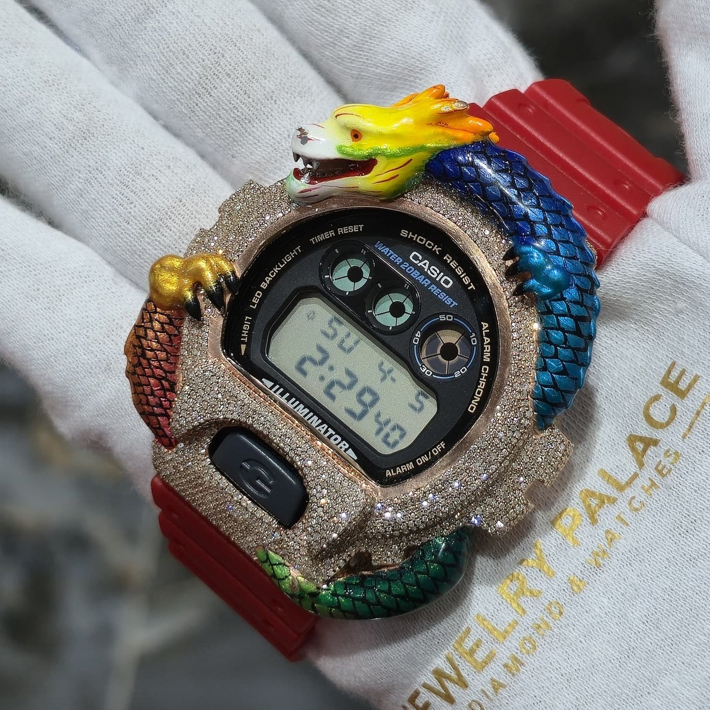 Casio G-Shock (RED) 6900 Iced Out Diamond Watch 5 CTW