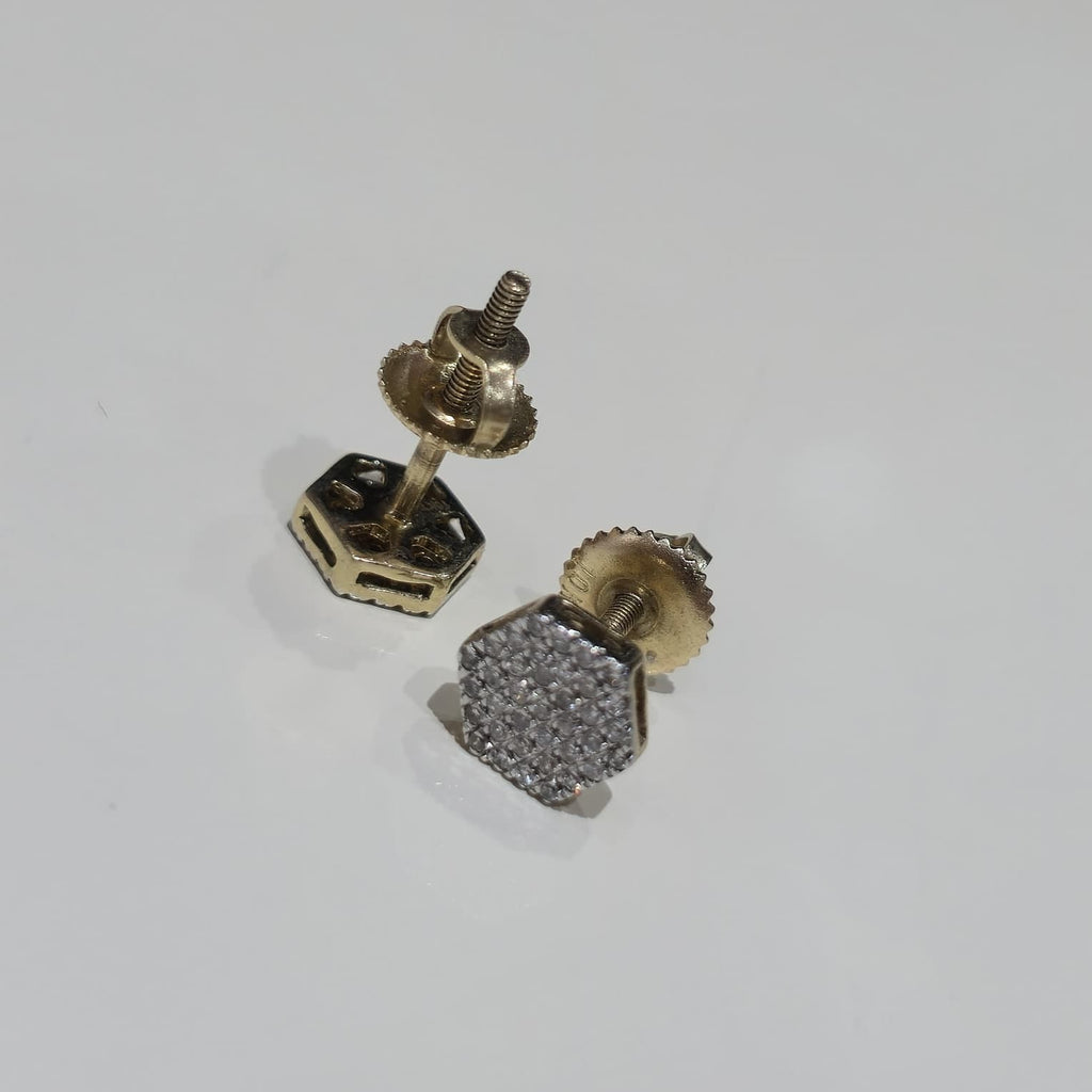DEAL! 10K Gold Genuine Diamond Honeycomb Cluster Octagon Stud Earrings 0.17CTW
