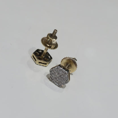 DEAL! 10K Gold Genuine Diamond Honeycomb Cluster Octagon Stud Earrings 0.17CTW