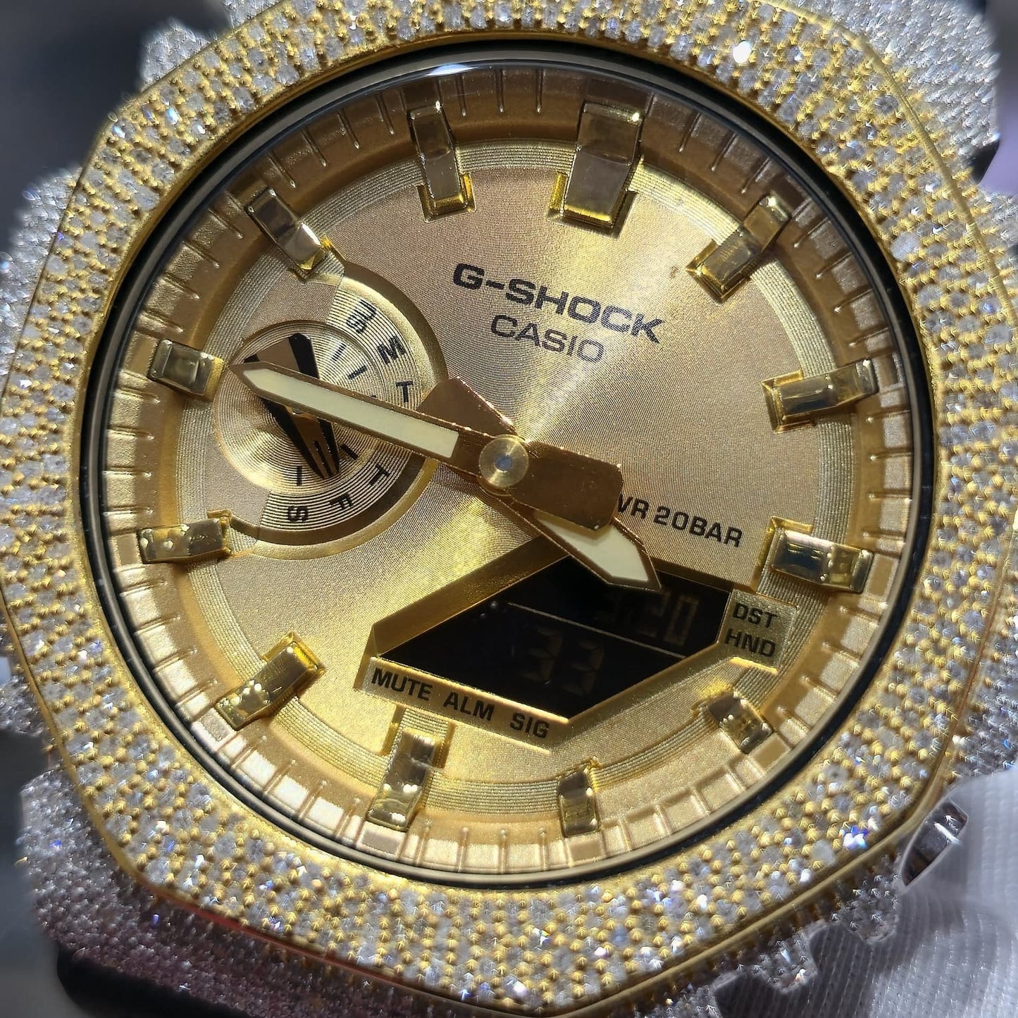Casio G-Shock S2100  Iced Out Natural Diamond Watch 5CT | Gold Dial