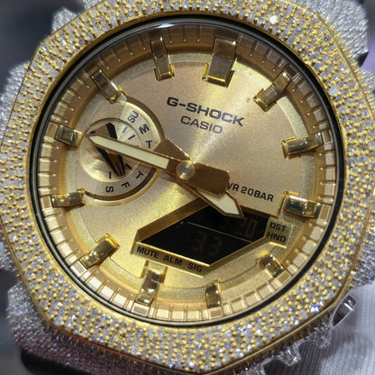 Casio G-Shock S2100  Iced Out Natural Diamond Watch 5CT | Gold Dial