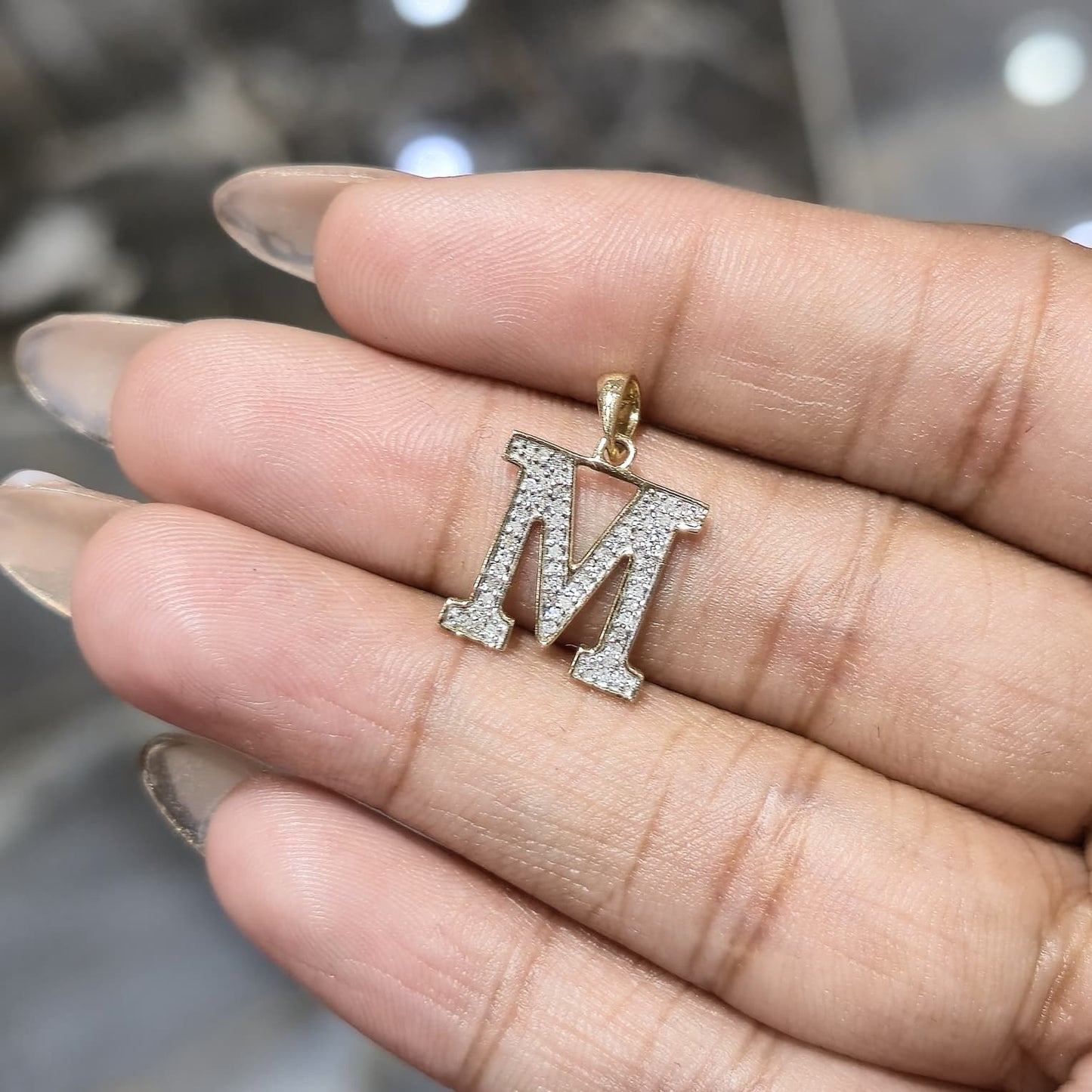 DEAL!!! 0.11CTW Natural Diamond "M" Letter Pendant 10K Yellow Gold Initial Charm