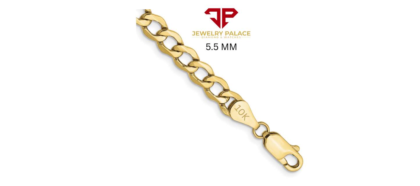10K Yellow Gold Solid 2mm-6.5mm Curb Cuban Chain Link Necklace Bracelet 7"- 26"