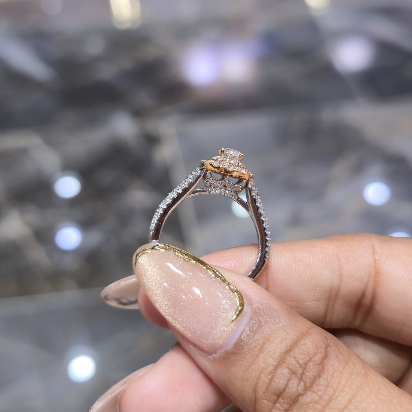 14K Two Tone Rose Gold Halo Diamond Engagement Ring 1.25 CTW Round SI F-G