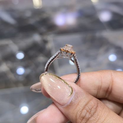 14K Two Tone Rose Gold Halo Diamond Engagement Ring 1.25 CTW Round SI F-G
