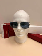 Cartier Big C Rimless Sunglasses Silver Frame Grey Lens Authentic w/ Box & Full