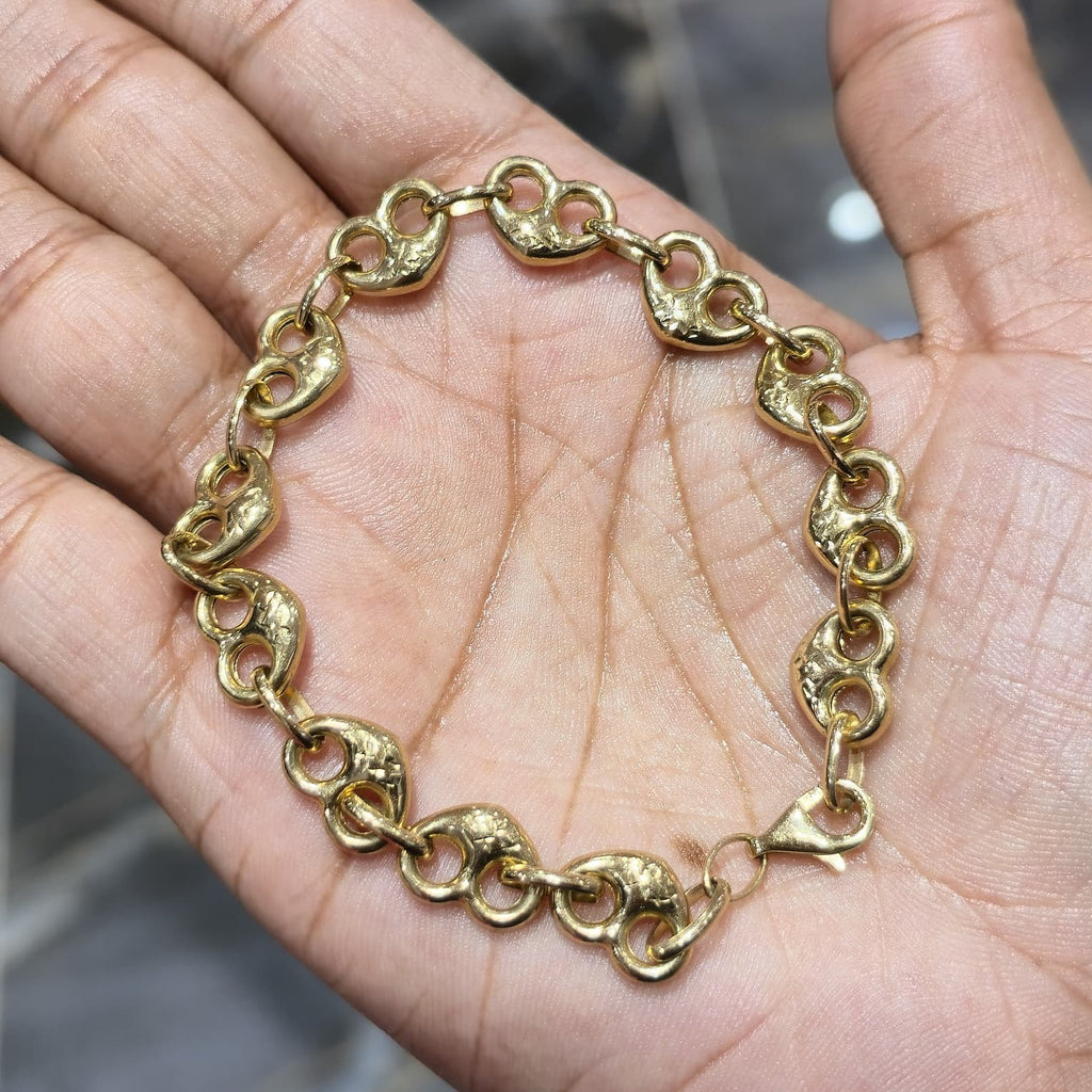 10K Yellow Gold Puff Heart Link Bracelet 8” – Classic Polished Heart Chain