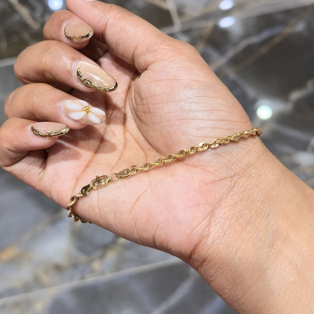 10K Yellow Gold Rope Bracelet 8.5" 3mm 1.94g Real Gold Diamond Cut Twist Link