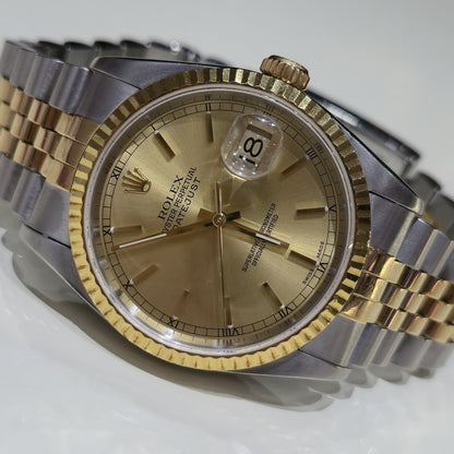 Rolex Datejust 36 16233 Champagne Dial Vintage Two Tone Jubilee Gold Steel