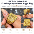 Extra Large Square Dome Nugget Ring Solid Real 10K Yellow Gold All Sizes