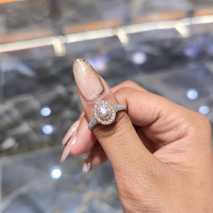 14K Two Tone Rose Gold Halo Diamond Engagement Ring 1.25 CTW Round SI F-G