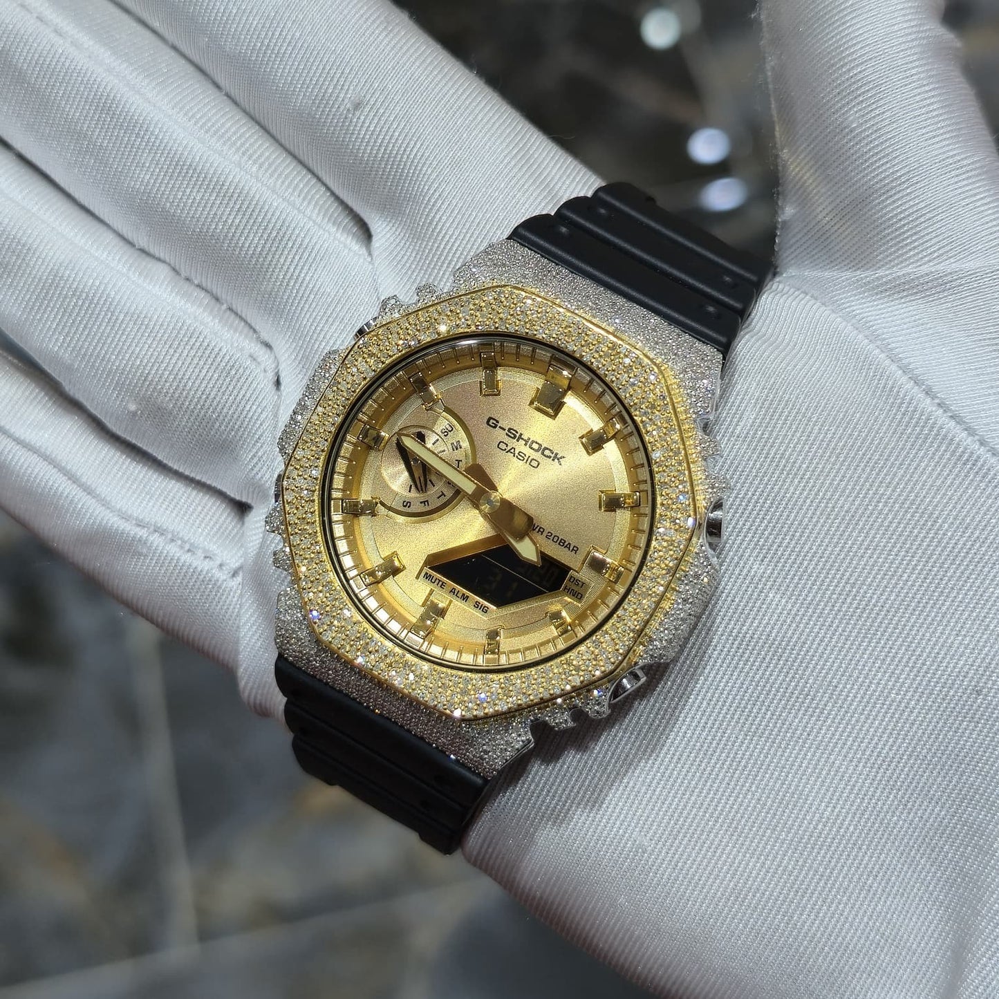 Casio G-Shock S2100  Iced Out Natural Diamond Watch 5CT | Gold Dial