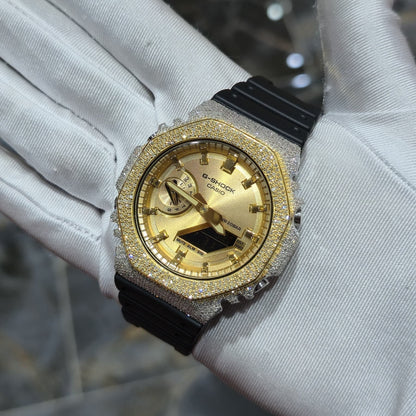 Casio G-Shock S2100  Iced Out Natural Diamond Watch 5CT | Gold Dial