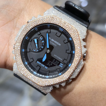 Casio G-Shock S2100  Iced Out Natural Diamond Watch 5CT | Black+ Blue MarkerDial