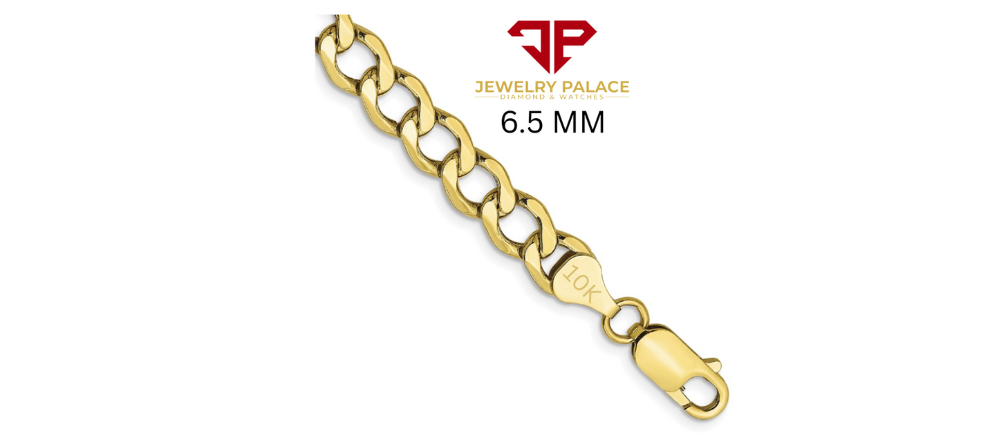 10K Yellow Gold Solid 2mm-6.5mm Curb Cuban Chain Link Necklace Bracelet 7"- 26"