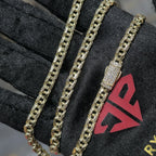 10K Yellow Gold Chino Link Chain Necklace Bracelet Set Mens 20" 7" 5mm CZ Clasp