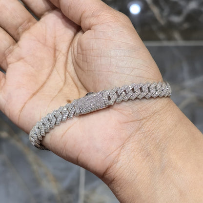 8MM 925 Silver 27.63g 4.82CTW Natural Round Diamond Cuban Link Bracelet