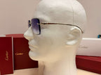 Cartier Panthere Decor Rimless Sunglasses Platinum Frame Blue Gradient Lens