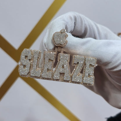 Custom Design Real Diamond Two Layer Block Nameplate Pendant Gold   2.5"