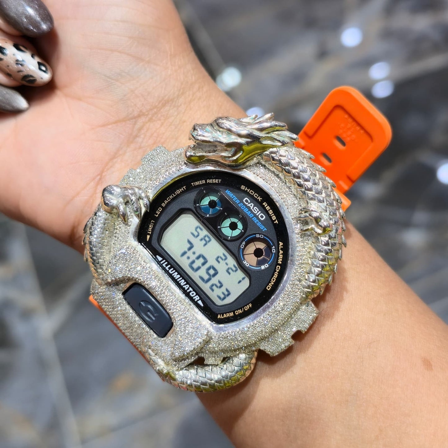 Dragon Edition G-shock  Watch With Natural Diamond and Orange Strap