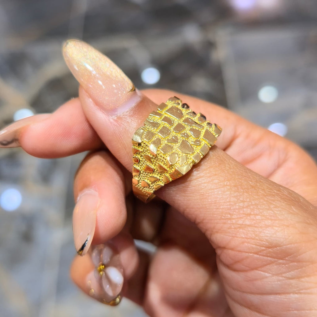 Extra Large Square Dome Nugget Ring Solid Real 10K Yellow Gold All Sizes