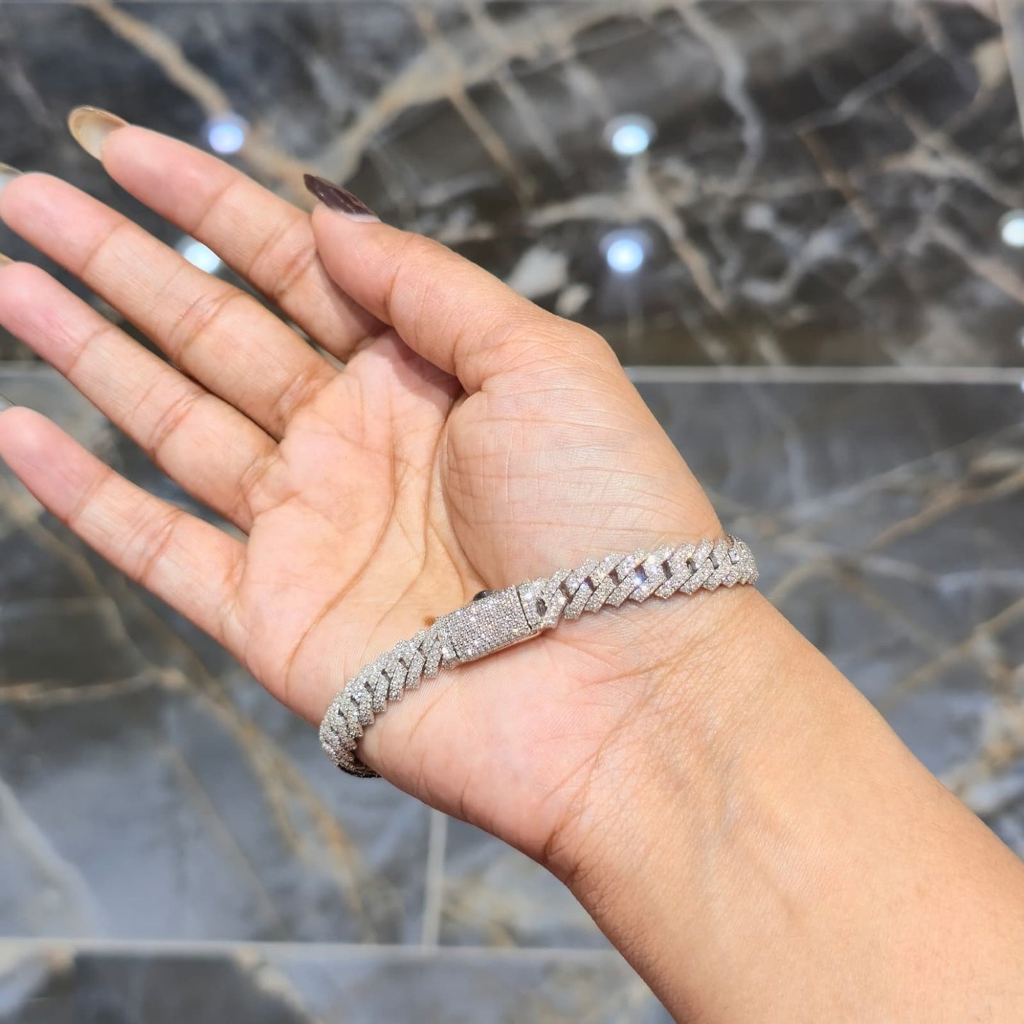 8MM 925 Silver 27.63g 4.82CTW Natural Round Diamond Cuban Link Bracelet