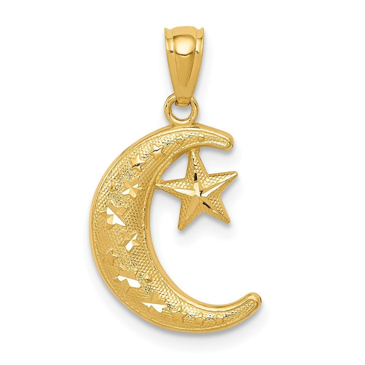 14k Yellow Gold Gold Polished and Textured Moon and Stars Pendant for Women