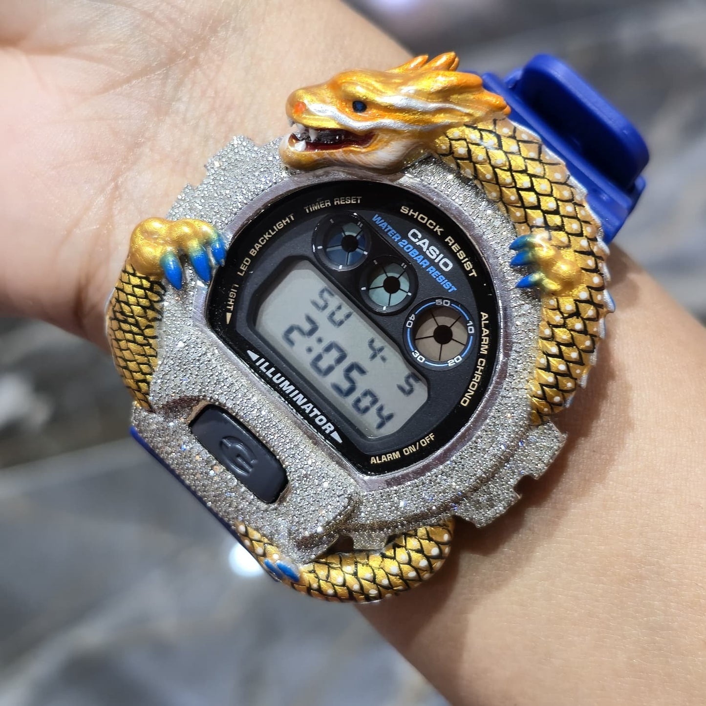 Casio G-Shock Dragon (Blue) 6900 Iced Out Diamond Watch 5 CTW