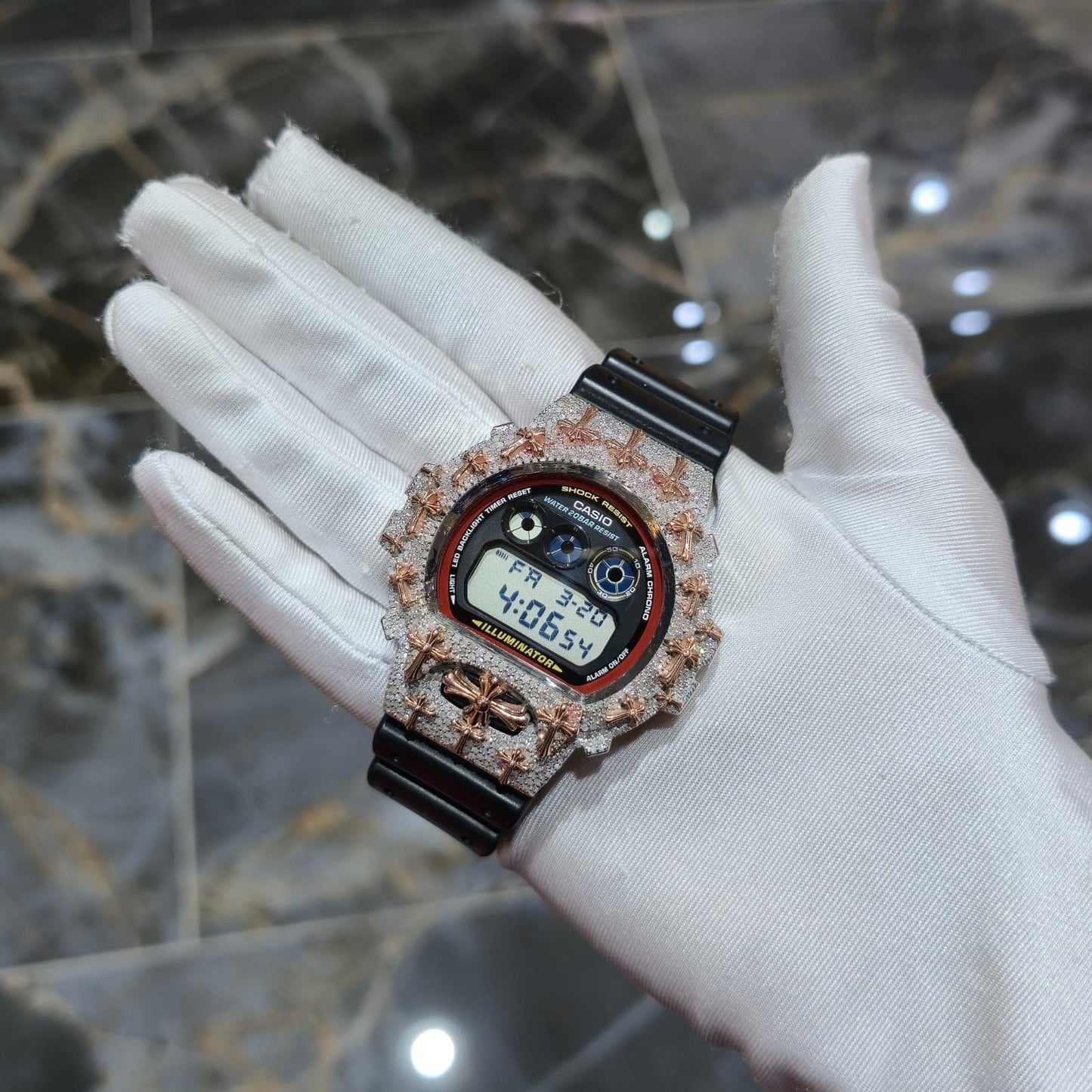 Authentic Diamond G-SHOCK DW6900TR Watch Cross Bezel | 5.00 CTW Natural Diamonds