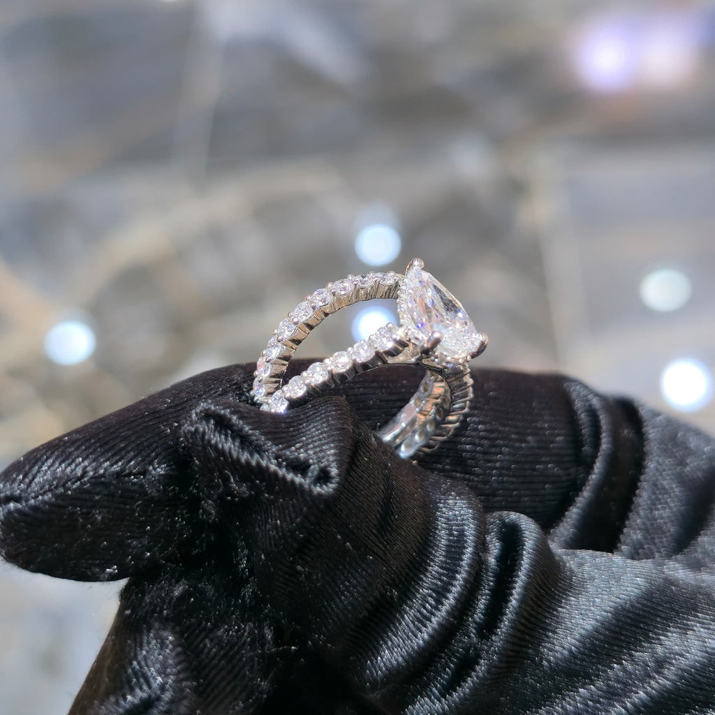 Lab Diamond Pear Teardrop Engagement Ring Set White Silver 3.00 ctw