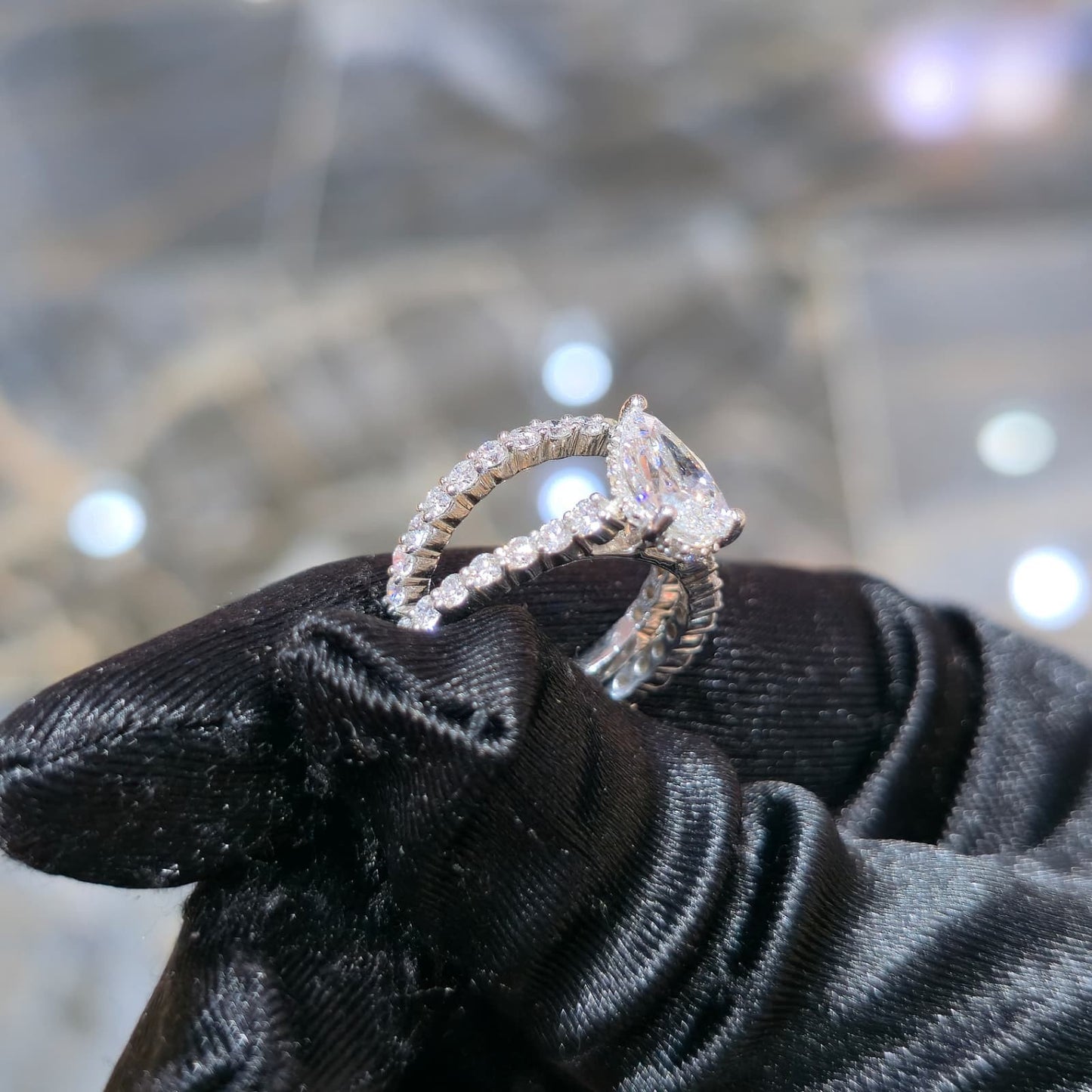 Lab Diamond Pear Teardrop Engagement Ring Set White Silver 3.00 ctw
