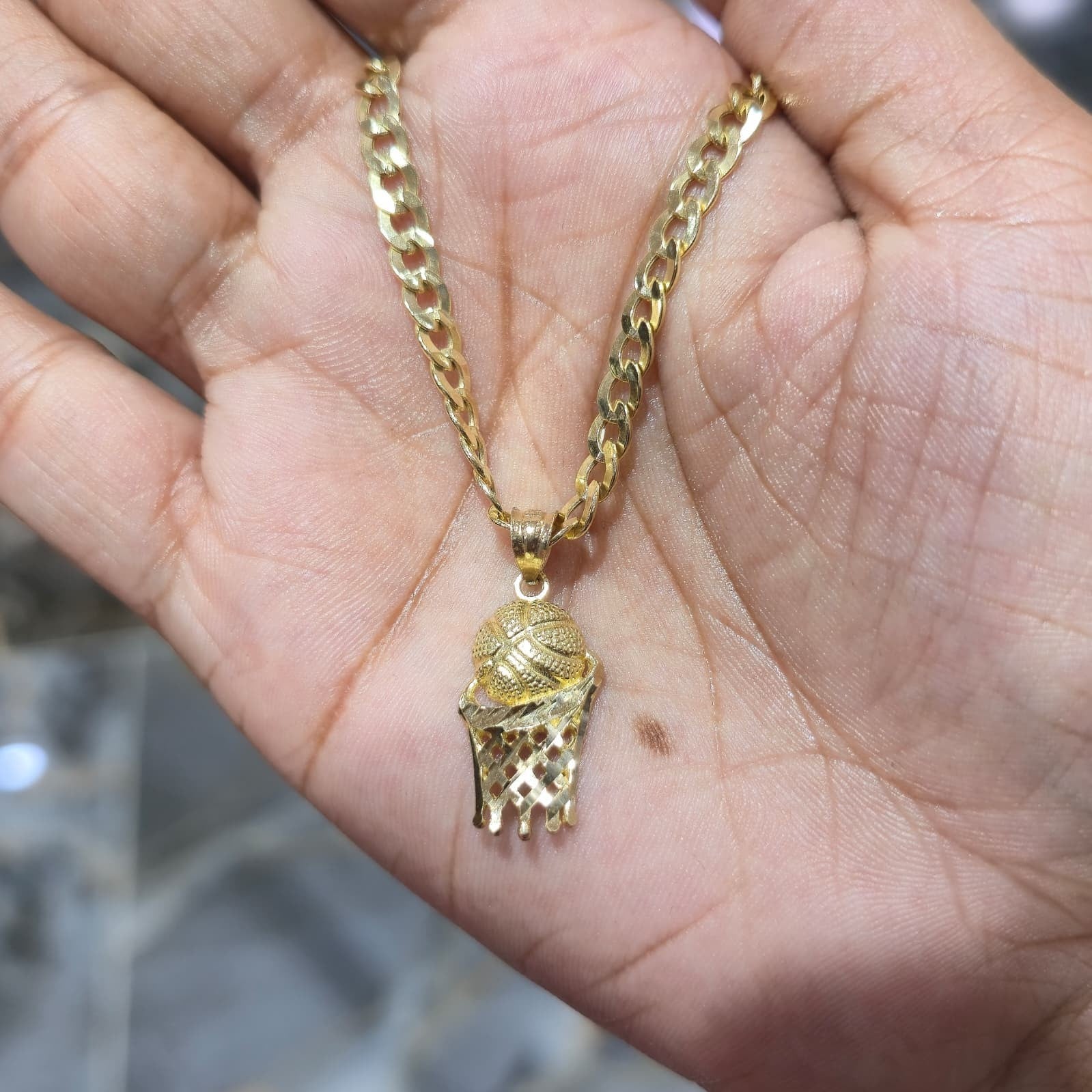 Real 10K Gold Cuban Curb Chain 4mm 20" w/ Basketball Pendant Charm Combo DEAL