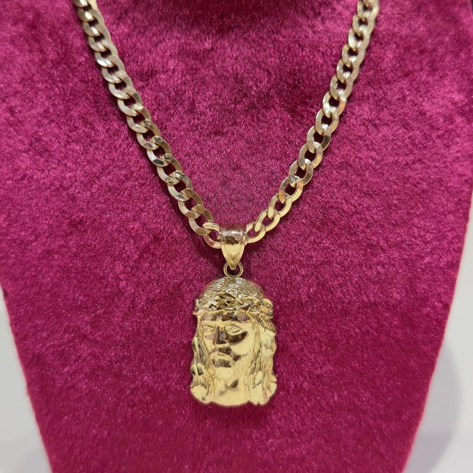 Real 10K Gold Cuban Curb Chain 4mm 20" w/Jesus Head Pendant Charm Combo Set DEAL
