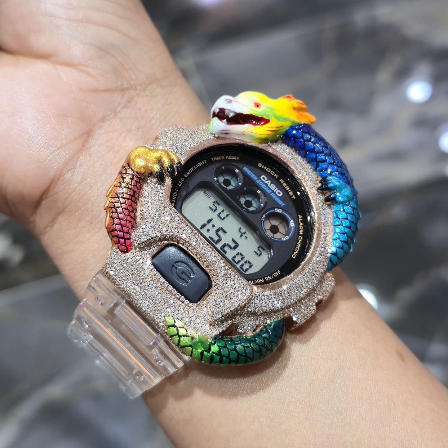 Casio G-Shock Dragon (Clear) 6900 Iced Out Diamond Watch 5 CTW