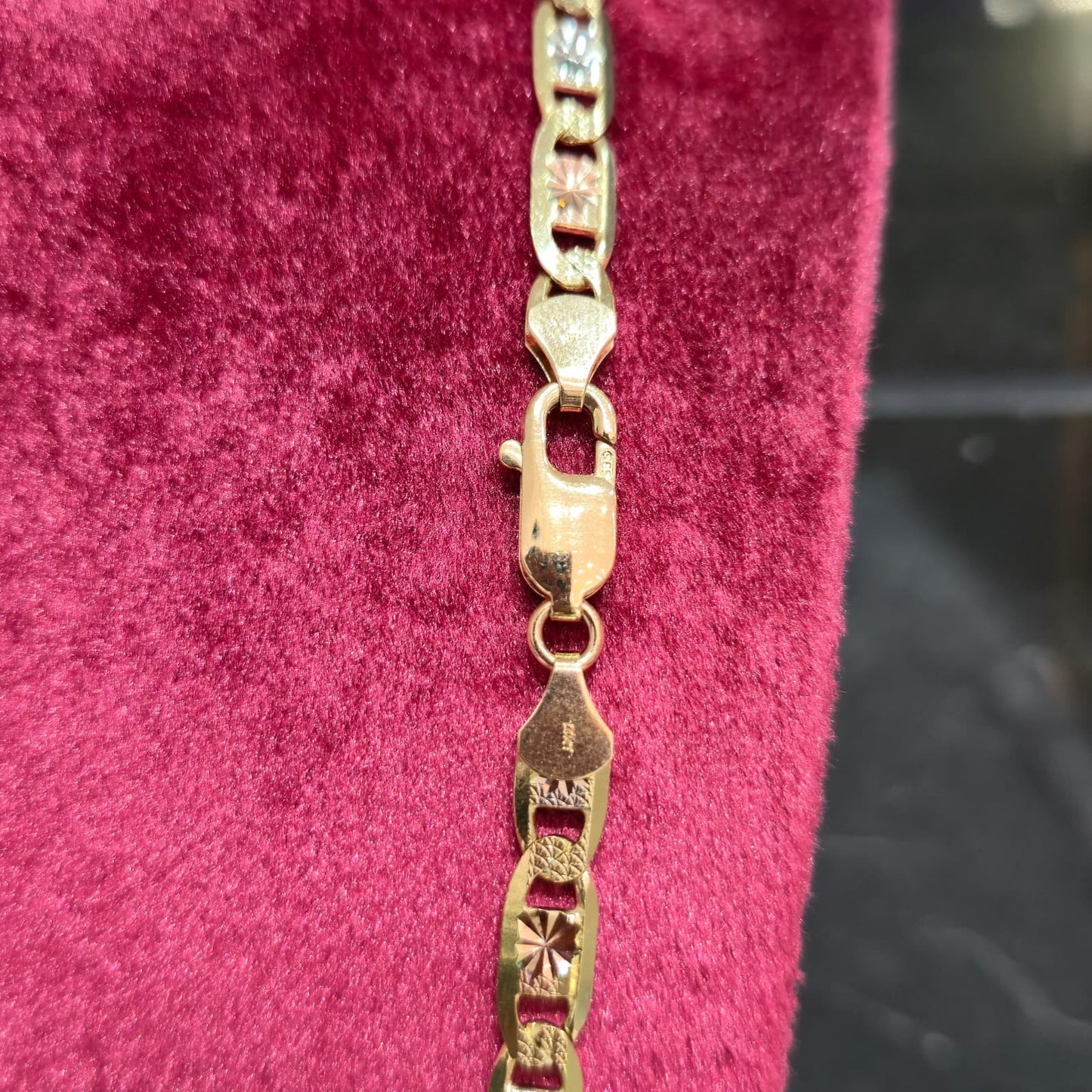 14K Solid Gold Tri Color Valentino Chain Necklace 22 inch 5mm Women